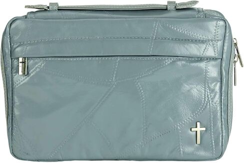 Midnight Black Patchwork Large Print Leather Zippered Purse Style Bible Case Cover in Saudi Arabia