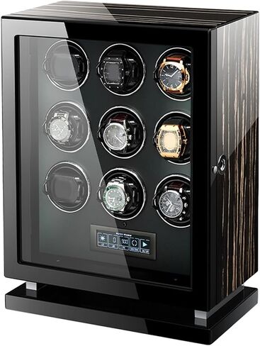 9 Watch Winders for Automatic Watches with Fingerprint Locking, Quiet Motor LCD Touchscreen, Built-in LED Backlight, Soft Adjustable Pillow for Universal Watch in Kuwait
