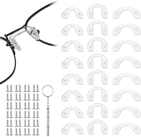 24 Pcs U-Shaped Nose Pads for Glasses, Screw-in Silicone Nose Pads | 3 Sizes Anti Slip Glasses Nose Pad Eyeglasses Repair Kit with 48 Screws and Screwdriver for Most Glasses in Kuwait