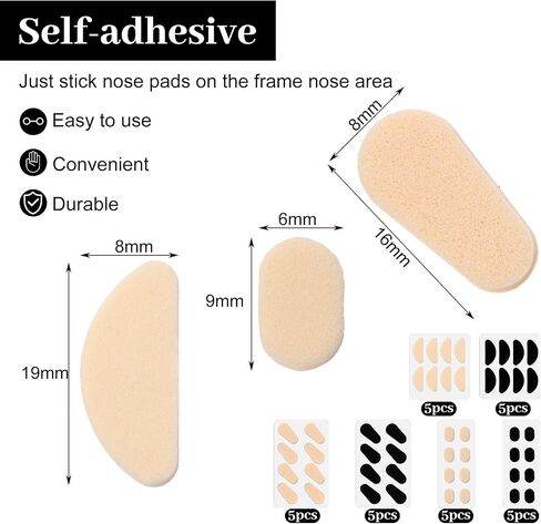 EVA Foam Nose Pads for Glasses, 30 Sheets/120 Pairs Non-Slip Cushion, Soft Eyeglass Nose Pads Lightweight Silicone Adhesive Grips Skin/Black 1mm/1.5mm in Kuwait