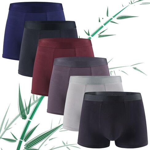 6-Pack Mens Bamboo Viscose Boxer Briefs Soft Breathable Stretch Trunks Comfortable Underwear for Men in Kuwait