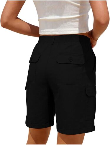 Cargo Shorts Women Elastic Waist Flap Pocket Front Short Athletic Workout Stretch Outdoor Crop Pant Running Joggers in Kuwait