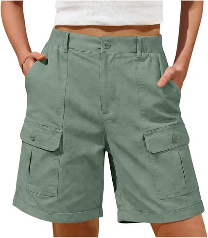 Cargo Shorts Women Elastic Waist Flap Pocket Front Short Athletic Workout Stretch Outdoor Crop Pant Running Joggers in Kuwait