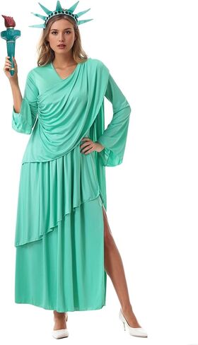 GRAJTCIN Women's Statue of Liberty Costume Lady Liberty Costume with Crown Adult Independence Day Halloween Party Outfit in Kuwait