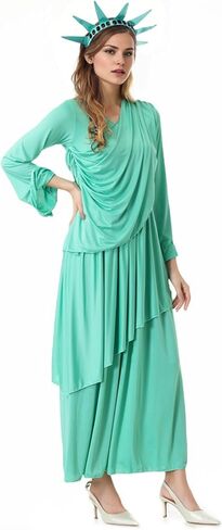 GRAJTCIN Women's Statue of Liberty Costume Lady Liberty Costume with Crown Adult Independence Day Halloween Party Outfit in Kuwait