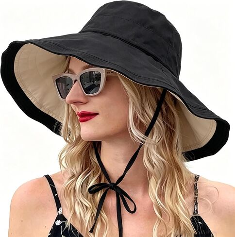 Large Brim Sun Hats for Women UV Protection Summer Beach Hat Foldable Outdoor Bucket Hat in Kuwait