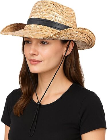 Straw Cowboy Hat for Women Men– Western Cowgirl Sun Hat with Short Brim, Summer Beach, Lightweight & Breathable Khaki in Kuwait