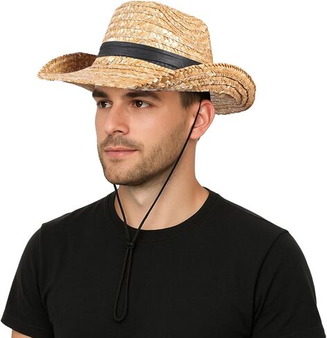 Straw Cowboy Hat for Women Men– Western Cowgirl Sun Hat with Short Brim, Summer Beach, Lightweight & Breathable Khaki in Kuwait