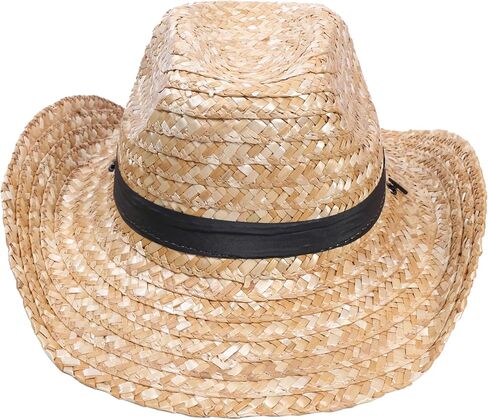 Straw Cowboy Hat for Women Men– Western Cowgirl Sun Hat with Short Brim, Summer Beach, Lightweight & Breathable Khaki in Kuwait