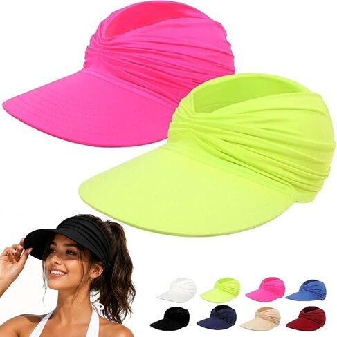 Women's UPF 50+ UV Protection Sun Visor Hat, 2026 Sun Visors for Women, Wide Brim Lightweight Foldable Ponytail Cap in Kuwait