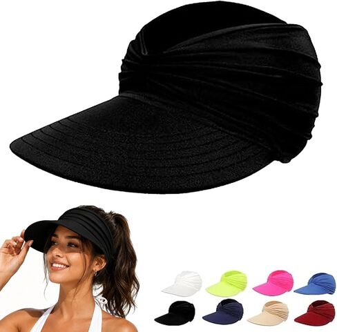 Women's UPF 50+ UV Protection Sun Visor Hat, 2026 Sun Visors for Women, Wide Brim Lightweight Foldable Ponytail Cap in Kuwait