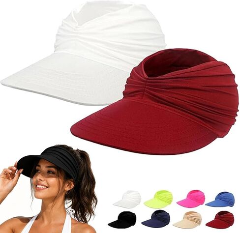 Women's UPF 50+ UV Protection Sun Visor Hat, 2026 Sun Visors for Women, Wide Brim Lightweight Foldable Ponytail Cap in Kuwait