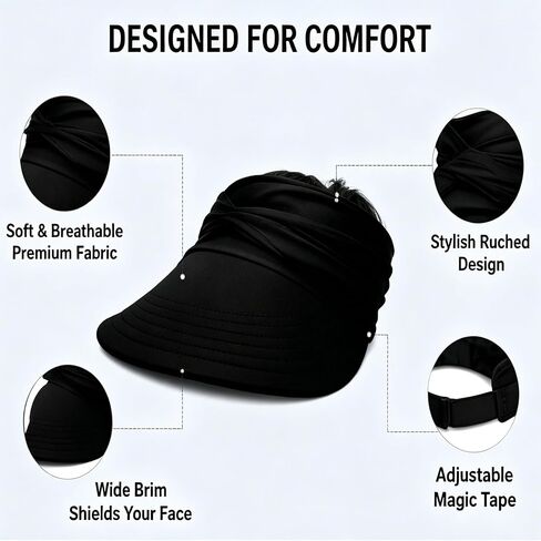 Women's UPF 50+ UV Protection Sun Visor Hat, 2026 Sun Visors for Women, Wide Brim Lightweight Foldable Ponytail Cap in Kuwait