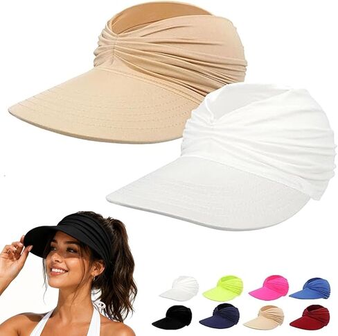 Women's UPF 50+ UV Protection Sun Visor Hat, 2026 Sun Visors for Women, Wide Brim Lightweight Foldable Ponytail Cap in Kuwait