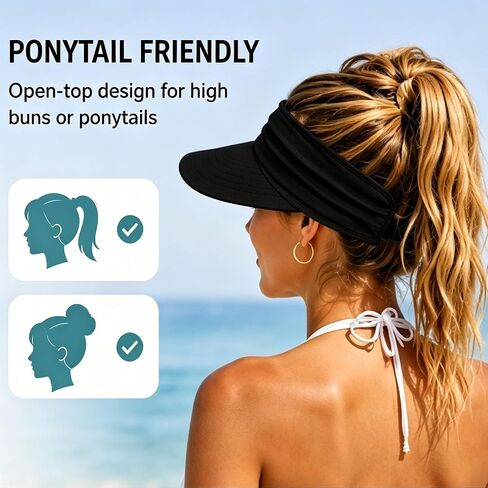 Women's UPF 50+ UV Protection Sun Visor Hat, 2026 Sun Visors for Women, Wide Brim Lightweight Foldable Ponytail Cap in Kuwait
