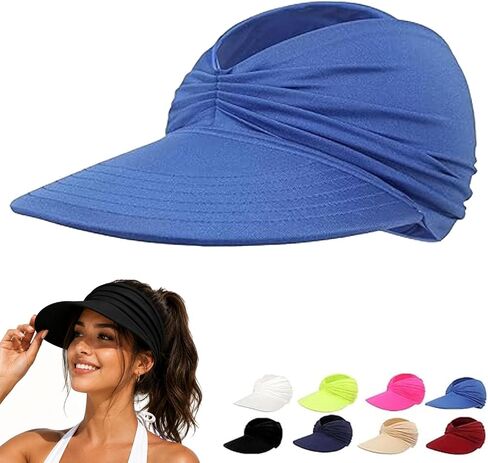 Women's UPF 50+ UV Protection Sun Visor Hat, 2026 Sun Visors for Women, Wide Brim Lightweight Foldable Ponytail Cap in Kuwait