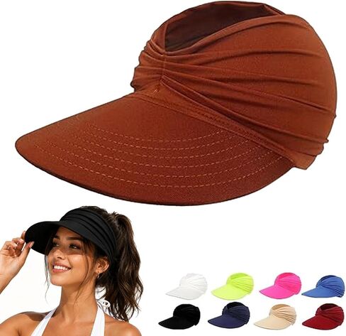 Women's UPF 50+ UV Protection Sun Visor Hat, 2026 Sun Visors for Women, Wide Brim Lightweight Foldable Ponytail Cap in Kuwait