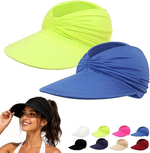 Women's UPF 50+ UV Protection Sun Visor Hat, 2026 Sun Visors for Women, Wide Brim Lightweight Foldable Ponytail Cap in Kuwait