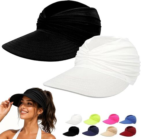 Women's UPF 50+ UV Protection Sun Visor Hat, 2026 Sun Visors for Women, Wide Brim Lightweight Foldable Ponytail Cap in Kuwait