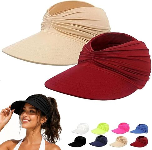 Women's UPF 50+ UV Protection Sun Visor Hat, 2026 Sun Visors for Women, Wide Brim Lightweight Foldable Ponytail Cap in Kuwait