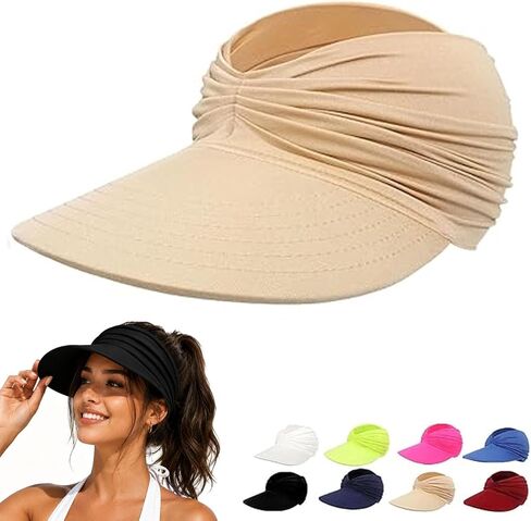 Women's UPF 50+ UV Protection Sun Visor Hat, 2026 Sun Visors for Women, Wide Brim Lightweight Foldable Ponytail Cap in Kuwait