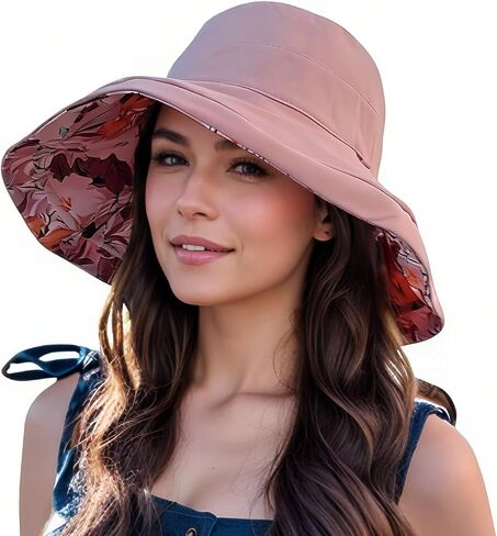 Sun Hat for Women Wide Brim Reversible Bucket Hat UV Protection Foldable Summer Hat with Chin Strap Beach Hat for Travel in Saudi Arabia
