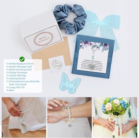Ximalun Something Blue Wedding Gift Set Bridal Bouquet Charm for Bride to Be Something Blue Gifts for Niece from Aunt Bridal Shower Gifts Bouquet Garter Charm for Bride to Be Wedding Engagement Gift in Kuwait