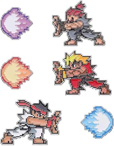Retro Pixel Fighter Enamel Pins Set, 6 Pcs Classic 8-Bit Game Character & Fireball Enamel Lapel Pins, Cool Collectible Brooches for Backpacks, Jackets, Hats, Gaming Fans & Gamer Gifts in Saudi Arabia