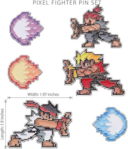 Retro Pixel Fighter Enamel Pins Set, 6 Pcs Classic 8-Bit Game Character & Fireball Enamel Lapel Pins, Cool Collectible Brooches for Backpacks, Jackets, Hats, Gaming Fans & Gamer Gifts in Saudi Arabia
