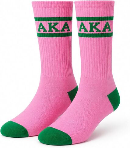 Pink Green Crew Socks for Women, Preppy Athletic Tube Socks, Retro Varsity Style Knee High Socks in Saudi Arabia