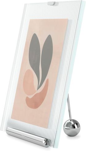 إطار صورة عائم Umbra Flute 5x7 - إطار صور زجاجي حديث مع دعامة مضلعة وحامل مدمج، شاشة عرض على سطح الطاولة للصور أو الأعمال الفنية - كروم in Kuwait