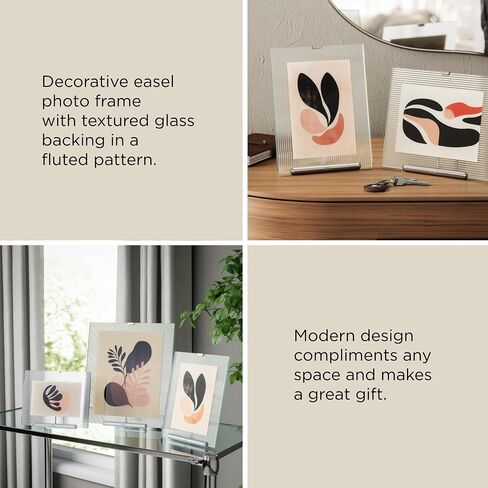 إطار صورة عائم Umbra Flute 5x7 - إطار صور زجاجي حديث مع دعامة مضلعة وحامل مدمج، شاشة عرض على سطح الطاولة للصور أو الأعمال الفنية - كروم in Kuwait