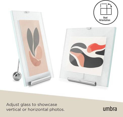 إطار صورة عائم Umbra Flute 5x7 - إطار صور زجاجي حديث مع دعامة مضلعة وحامل مدمج، شاشة عرض على سطح الطاولة للصور أو الأعمال الفنية - كروم in Kuwait