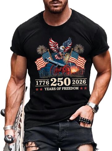 250 Anniversary USA Shirt Mens American Flag Patriotic T-Shirt 1776-2026 Bald Eagle Independence Day Tee Tops in Kuwait