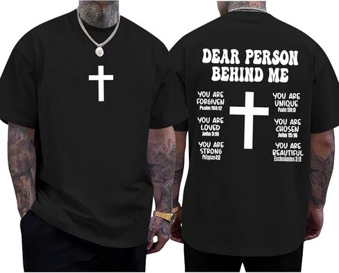 Mens Christian Bible Verse Shirts Dear Person Behind Me T Shirt Religious Jesus Inspirational Cross Graphic Tees in Saudi Arabia