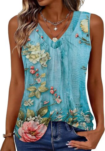 Blingfit Tank Top for Women Summer Sleeveless Tops V Neck Loose Fit Pleated Shirts Dressy Casual Basic Tees 2026 in Saudi Arabia