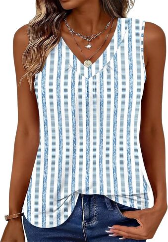 Blingfit Tank Top for Women Summer Sleeveless Tops V Neck Loose Fit Pleated Shirts Dressy Casual Basic Tees 2026 in Saudi Arabia