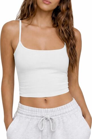 CHYRII Womens Tank Tops with Built in Bras Summer Cropped Sleeveless Square Neck Going Out Basic Camisole Tops in Saudi Arabia