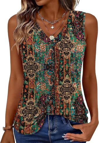 Blingfit Tank Top for Women Summer Sleeveless Tops V Neck Loose Fit Pleated Shirts Dressy Casual Basic Tees 2026 in Saudi Arabia