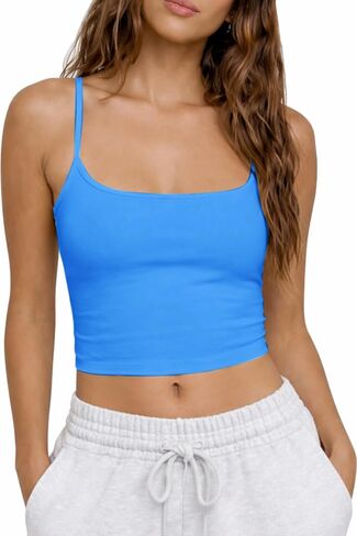 CHYRII Womens Tank Tops with Built in Bras Summer Cropped Sleeveless Square Neck Going Out Basic Camisole Tops in Saudi Arabia