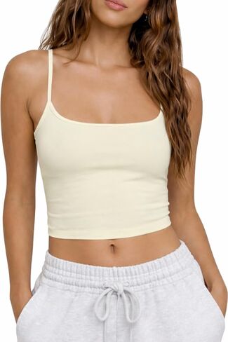 CHYRII Womens Tank Tops with Built in Bras Summer Cropped Sleeveless Square Neck Going Out Basic Camisole Tops in Saudi Arabia