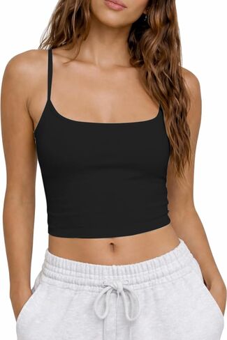 CHYRII Womens Tank Tops with Built in Bras Summer Cropped Sleeveless Square Neck Going Out Basic Camisole Tops in Saudi Arabia
