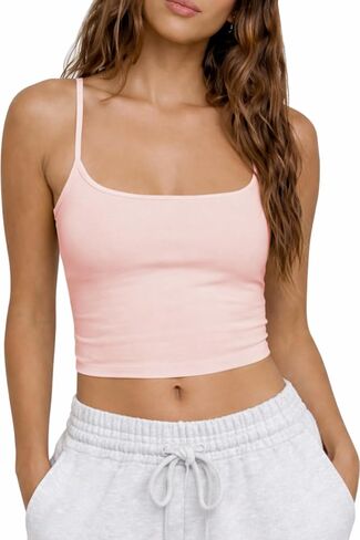 CHYRII Womens Tank Tops with Built in Bras Summer Cropped Sleeveless Square Neck Going Out Basic Camisole Tops in Saudi Arabia