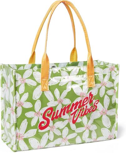 COSHAYSOO PVC Tote Bag for Women Large Clear Kraft Paper Beach Bag Plastic Vinyl Shoulder Bag Summer Travel Vacation Purse in Saudi Arabia