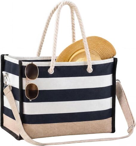 MeZQ Waterproof Beach Bags for Women, Large Sandproof Canvas Tote with Thick Bottom, Crossbody Pool Bag for Travel in Saudi Arabia