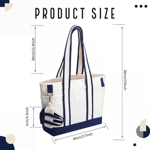 Collegiate Canvas Tote Bag with Cup Holder Navy Blue Reusable Shoulder Bag External Pocket for Women Travel Work DIY Handbag in Saudi Arabia