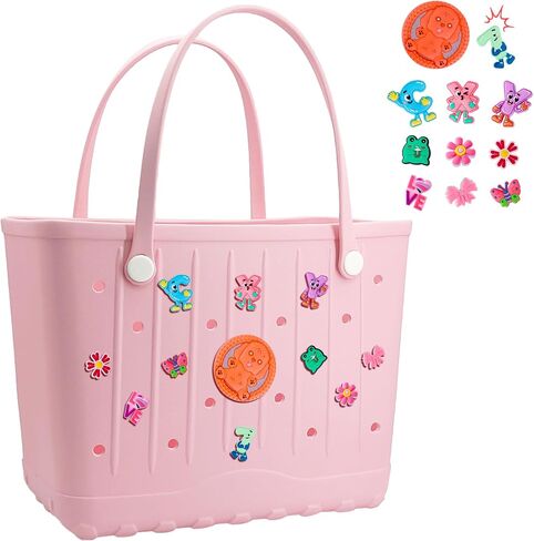 Rubber Beach Bag for Women, Large Capacity Rubber Tote Bag with Charms Waterproof Travel Handbag for Daily in Saudi Arabia