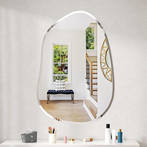 Asymmetrical Mirror, 32x24inch Special-Shaped Beveled Edge Frameless Bathroom Mirror,Irregular wall Mirror, Suitable for Living Room, Bedroom/wall/Bathroom/Makeup Area/Cloakroom。 in Saudi Arabia