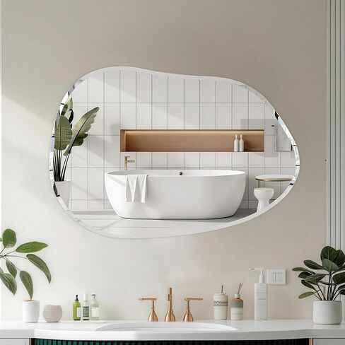 Asymmetrical Mirror, 32x24inch Special-Shaped Beveled Edge Frameless Bathroom Mirror,Irregular wall Mirror, Suitable for Living Room, Bedroom/wall/Bathroom/Makeup Area/Cloakroom。 in Saudi Arabia
