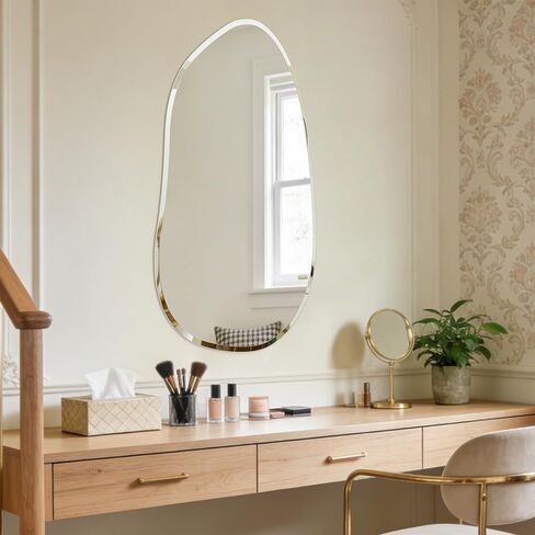 Asymmetrical Mirror, 32x24inch Special-Shaped Beveled Edge Frameless Bathroom Mirror,Irregular wall Mirror, Suitable for Living Room, Bedroom/wall/Bathroom/Makeup Area/Cloakroom。 in Saudi Arabia